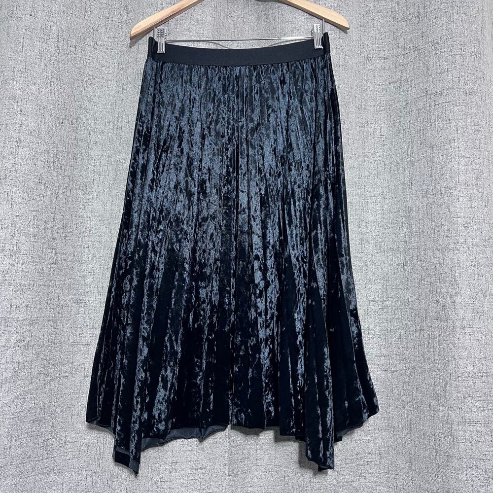 Max Studio Skirt Women Large Black Velvet‎ Pleated Goth Whimsigoth Fairy